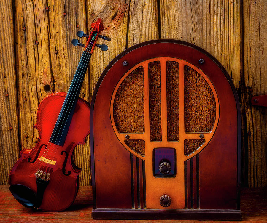 Vintage Photograph - Old Radio And Violin by Garry Gay