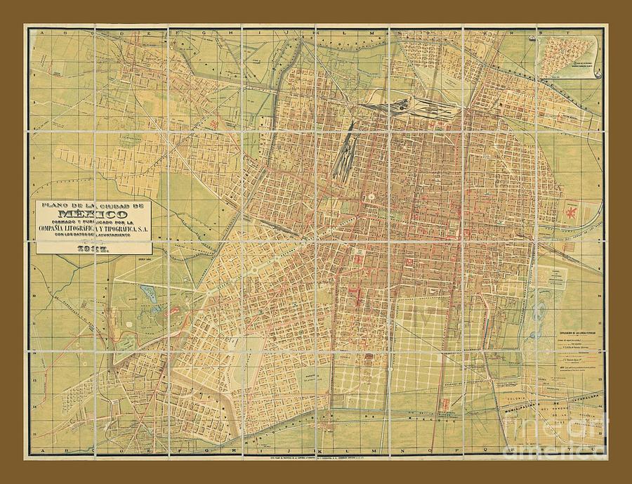 Old Rare Vintage Map of Mexico City Photograph by Pd - Pixels