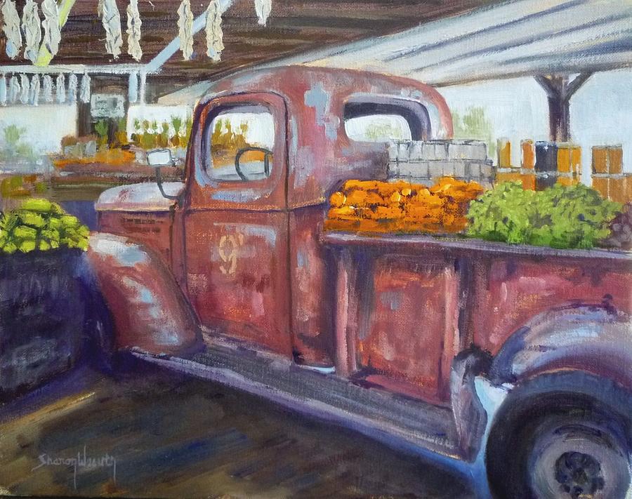 Farm Painting - Old Red at the Farmers Market by Sharon Weaver