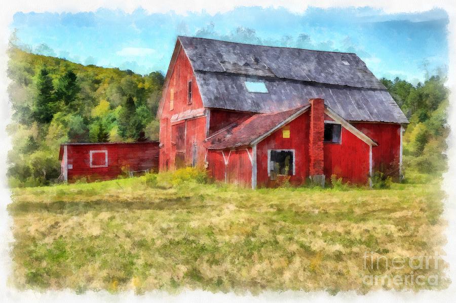 Old Red Barn Abandoned Farm Vermont Digital Art by Edward Fielding