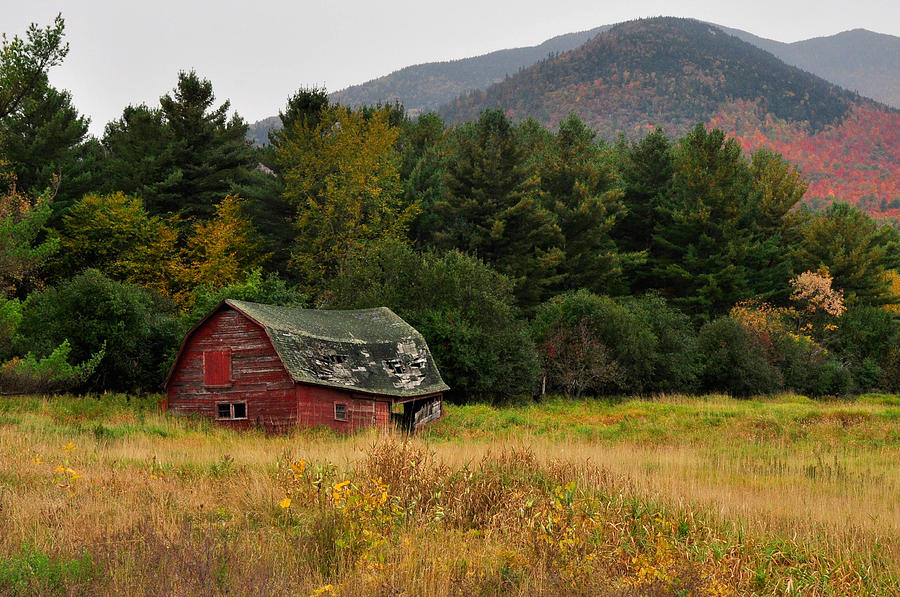 Fall Photograph - Old Red Barn in the Adirondacks by Nancy De Flon