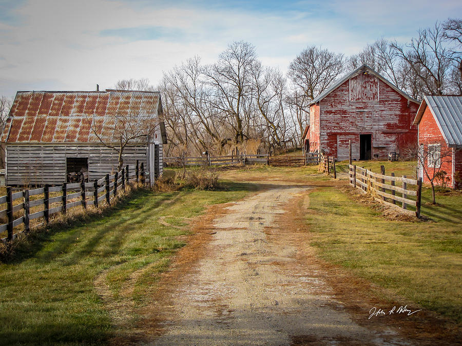 Tree Photograph - Old Red Barns along Farmers Lane by Jeffrey Henry