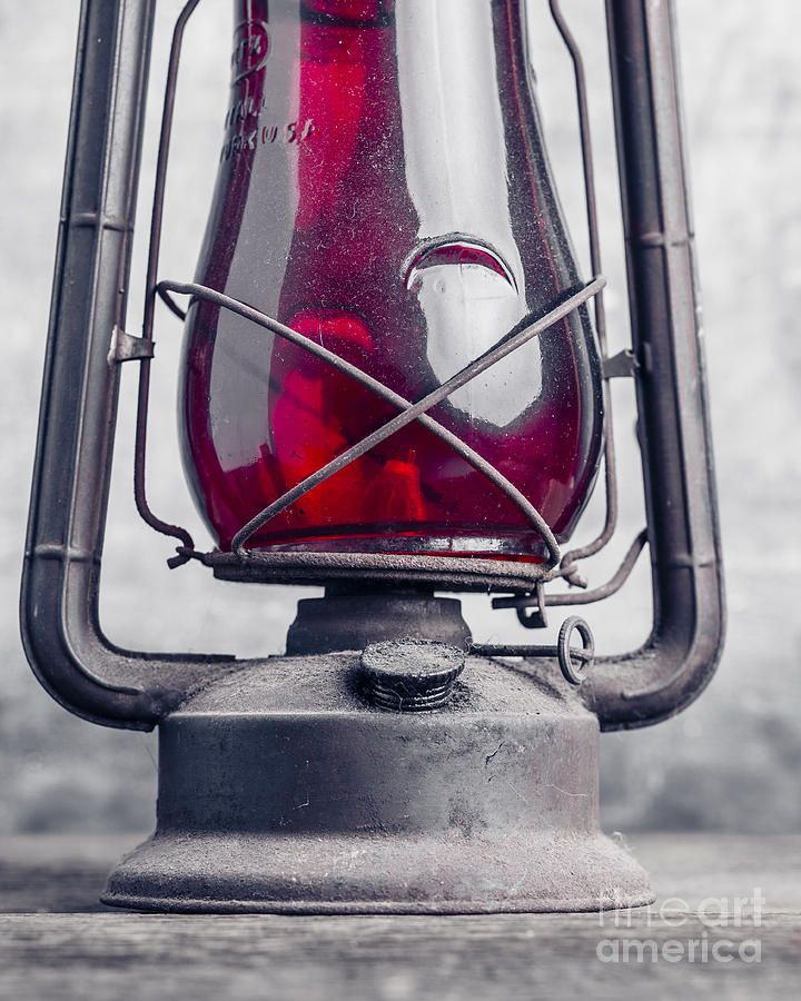 Old Red Hurricane Lantern Still Life Photograph by Edward Fielding