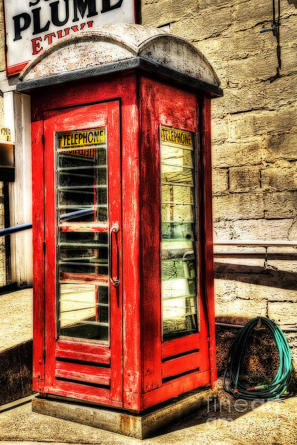 Vintage Photograph - Old Red Phone Booth by Kaye Menner