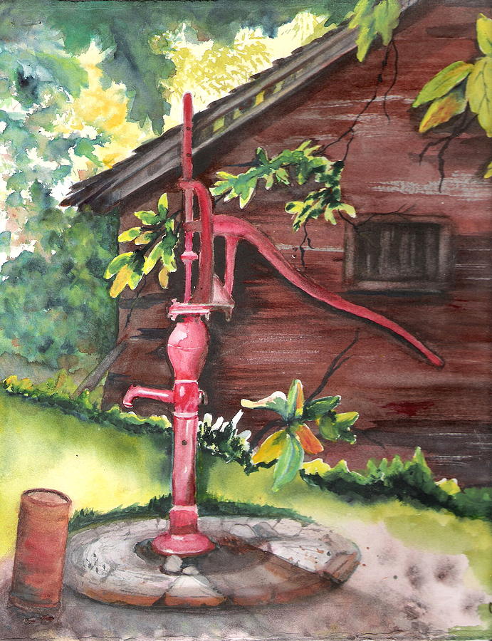 Old Red Pump  Painting by Marsha Woods