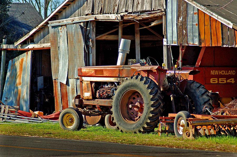 Old Red Tractor and the Barn Painting by Michael Thomas