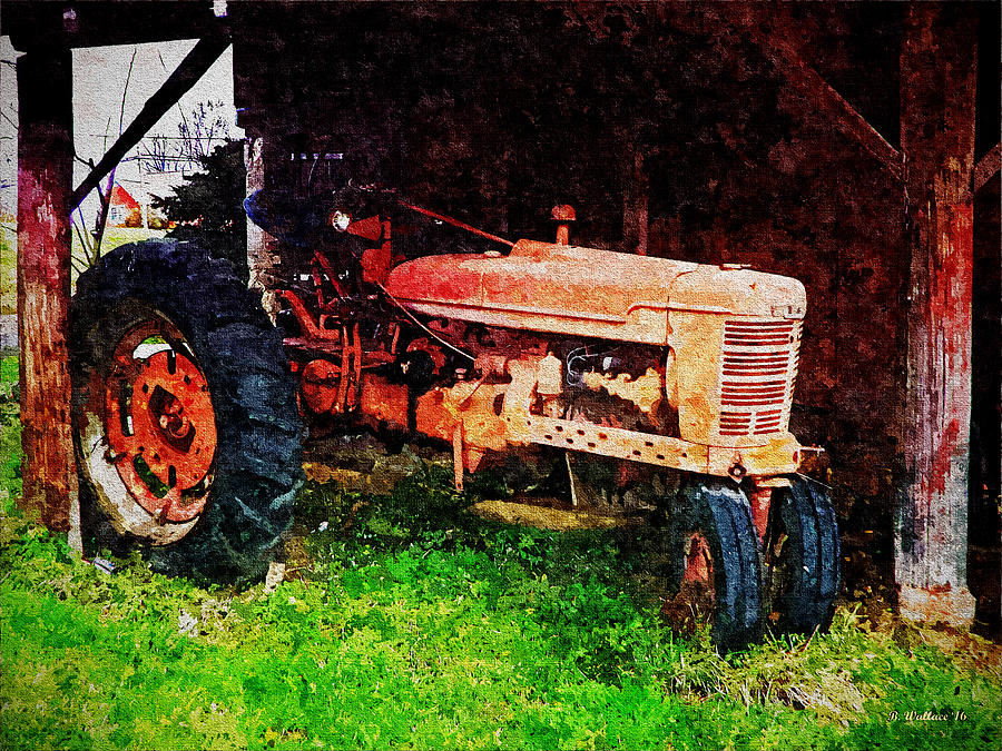 Old Red Tractor - Painting FX Photograph by Brian Wallace