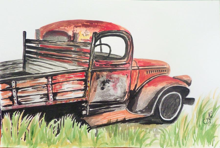 Truck Painting - Old red truck by Anne Gardner