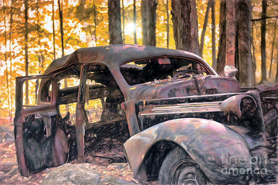 Rusty Old Cars Photograph - Old Relic In The Woods by Mary Lou Chmura