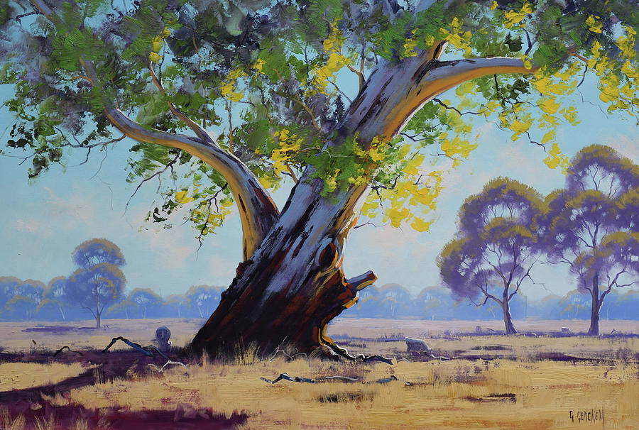 Sheep Painting - Old River Gum Australia by Graham Gercken