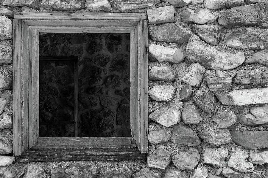 Old Rock Wall Window Grayscale Photograph by Jennifer White