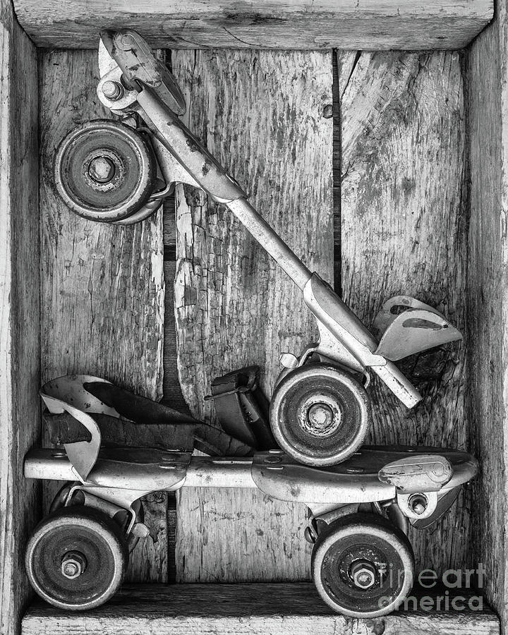 Old Roller Skates Black and White Photograph by Edward Fielding