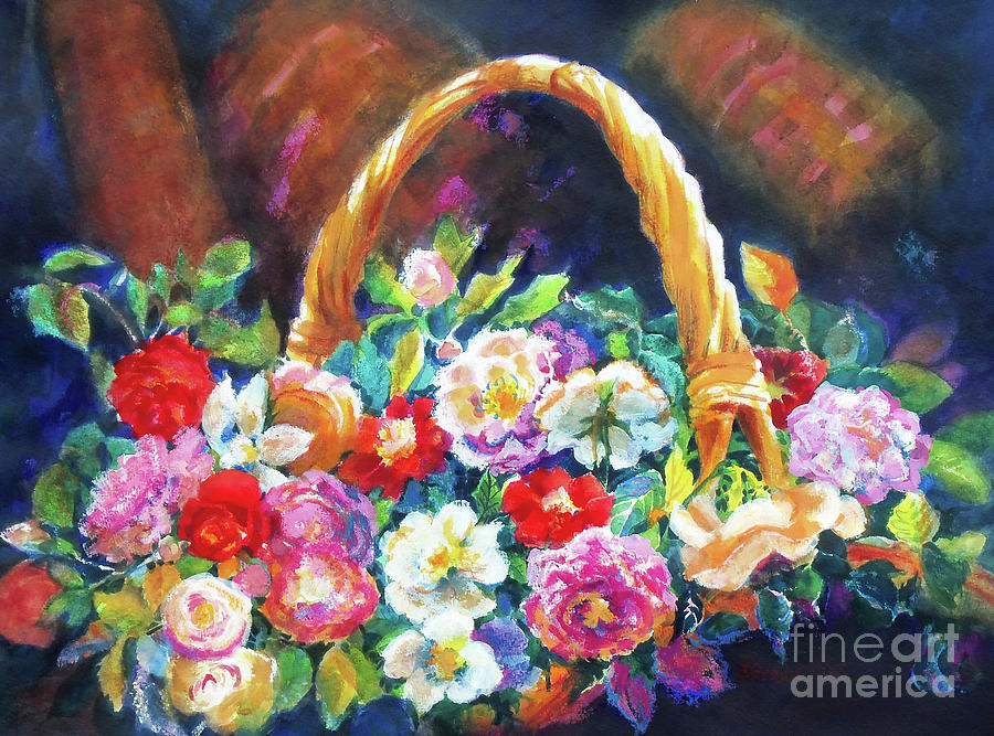 Old Roses and Baskets 2    Painting by Kathy Braud