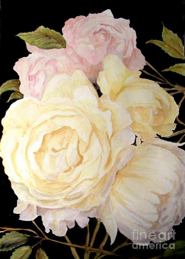 Old Roses in the Garden 2 Painting by Carol Grimes
