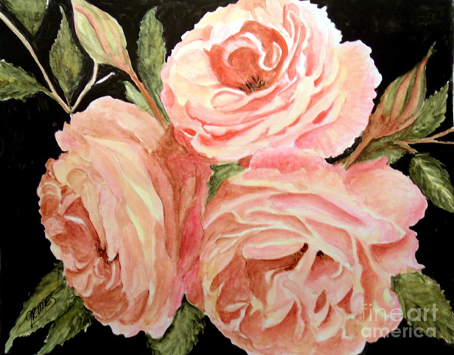 Old Roses in the Garden Painting by Carol Grimes