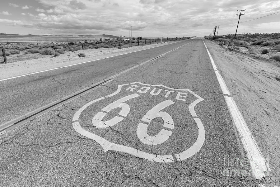 Old Route 66 Pavement Sign Black And White Photograph by Trekkerimages ...