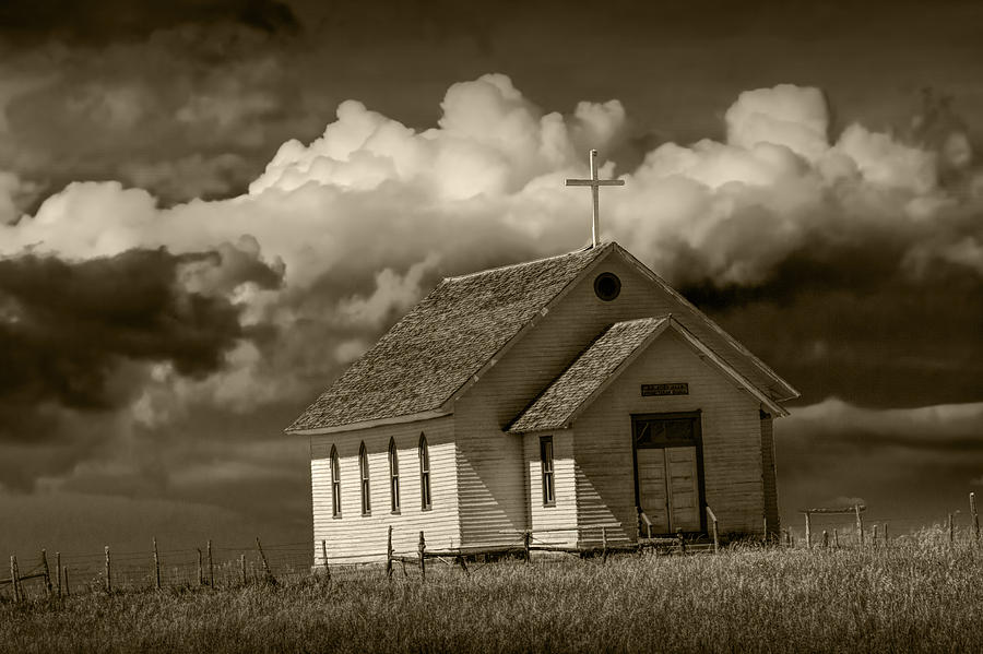 Architecture Photograph - Old Rural Country Church in Sepia Tone by Randall Nyhof