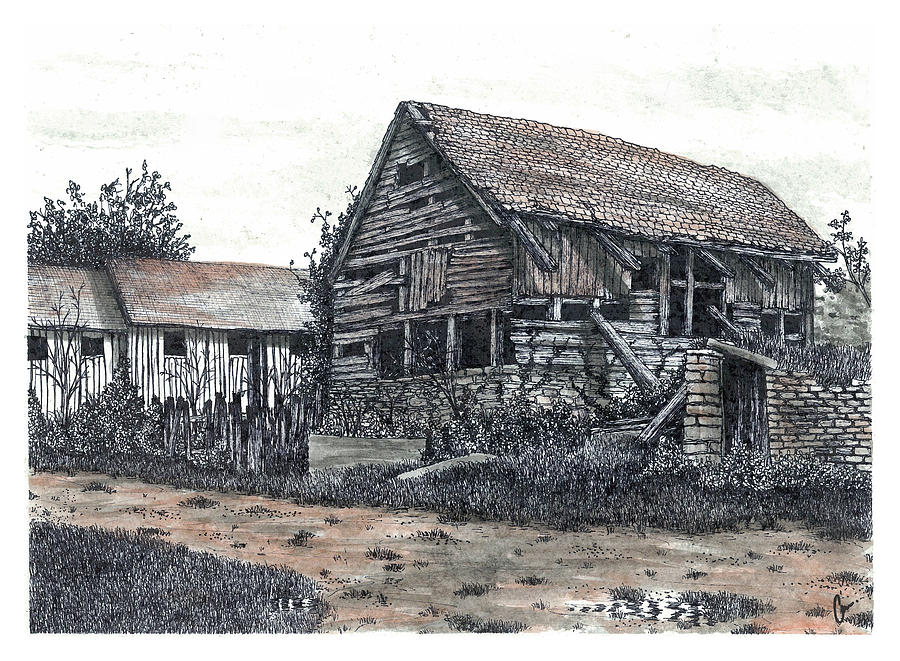 Old Russian Farm Drawing by Jonathan Baldock
