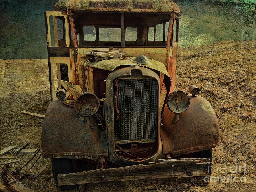 Vintage Photograph - Old Rusted Wrecked Bus  by Liane Wright