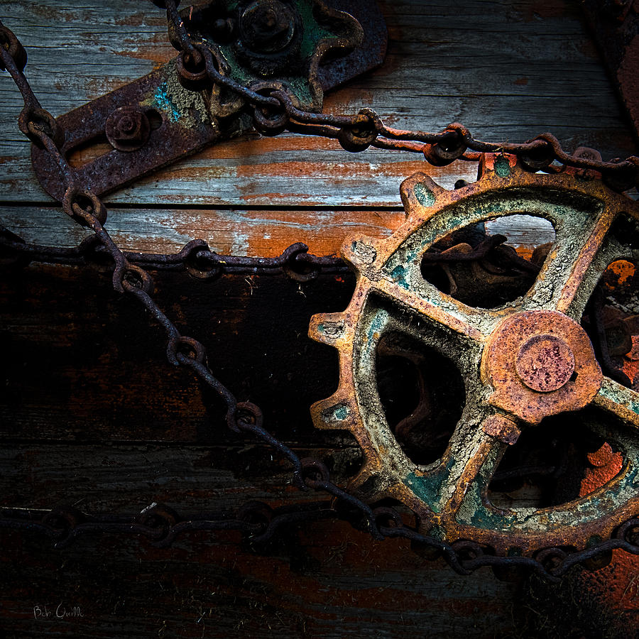 Old Rusty Gear And Chain Photograph by Bob Orsillo