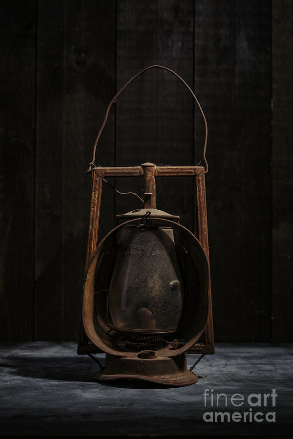 Still Life Photograph - Old Rusty Railroad Oil Lantern by Edward Fielding