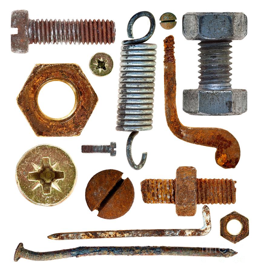 Old rusty screws, head nails, hook and spring Photograph by Michal Boubin
