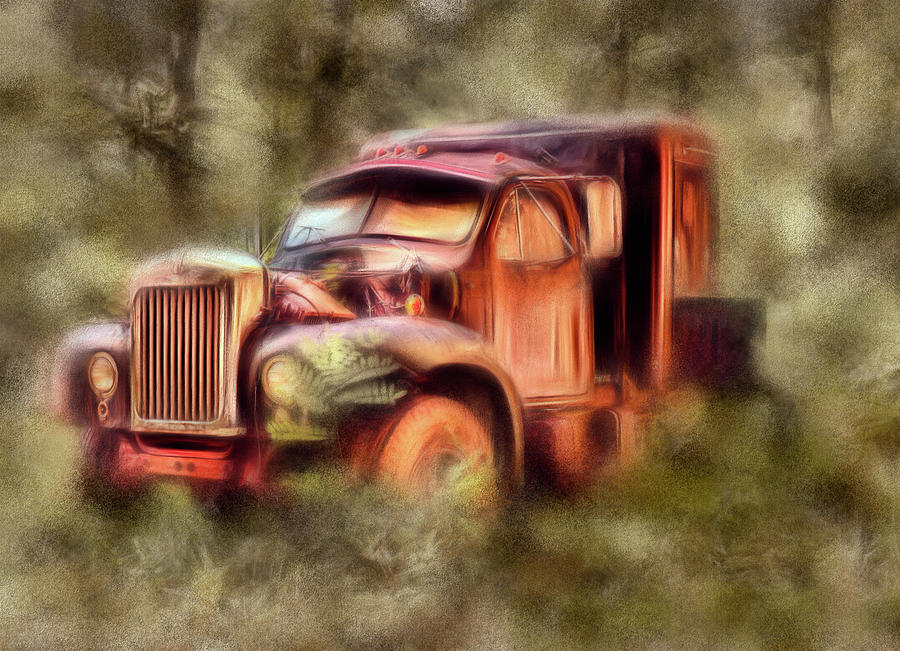 Old Rusty Truck in the Woods - Jocassee AP Painting by Dan Carmichael