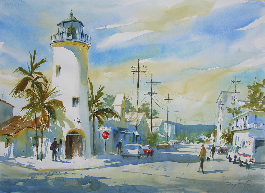 Old Santa Barbara Lighthouse Painting By Kristina Jurick