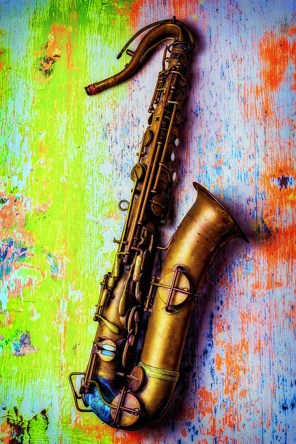 Old Sax On Worn Table Photograph by Garry Gay