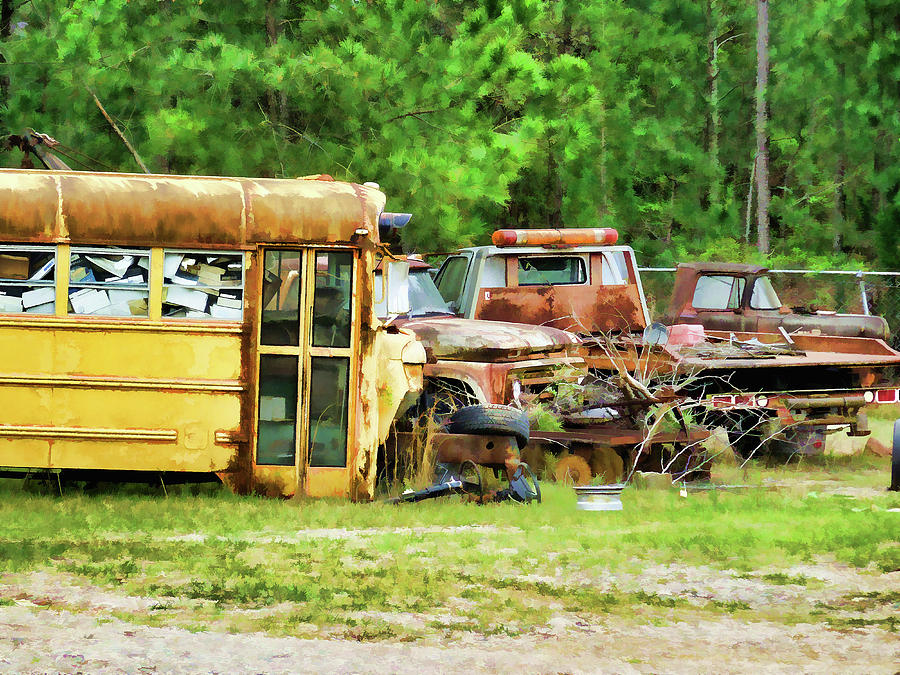 Old School Bus 4 Painting by Jeelan Clark