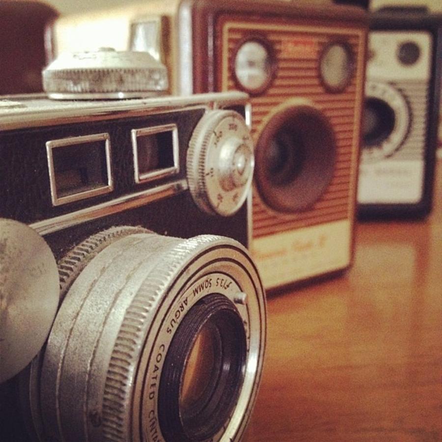 Camera Photograph - Old School Cameras by Nancy Ingersoll