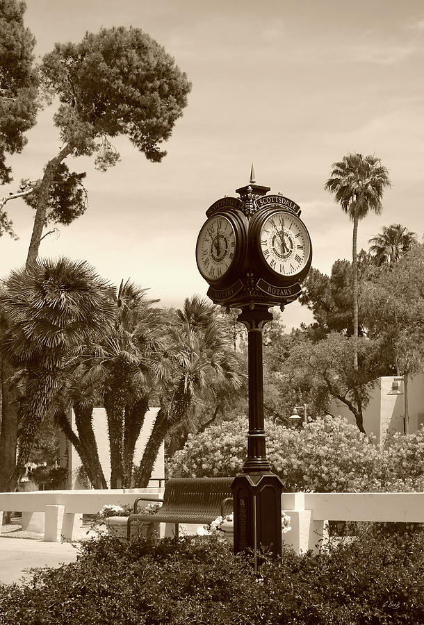 Old Scottsdale Town Clock, Monochrome Photograph by Gordon Beck