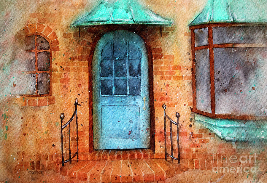 Old Service Station With Blue Door Painting by Rebecca Davis