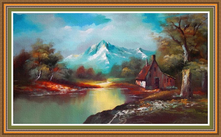 Old Shed Close To A River H B With Decorative Ornate Printed Frame. Painting