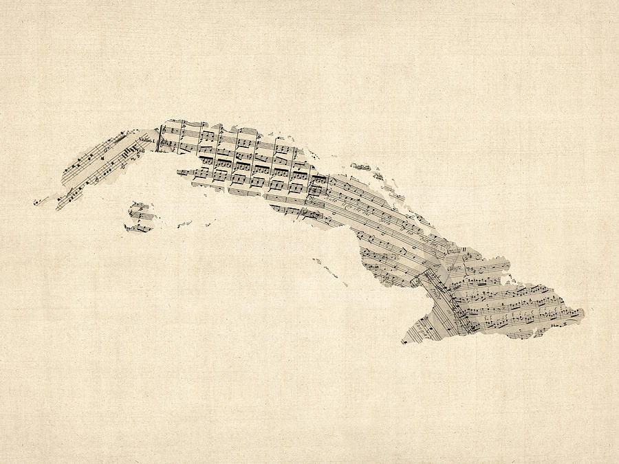 Old Sheet Music Map of Cuba Digital Art by Michael Tompsett