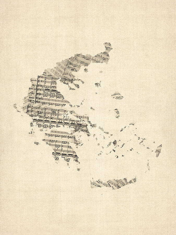 Old Sheet Music Map of Greece Map Digital Art by Michael Tompsett