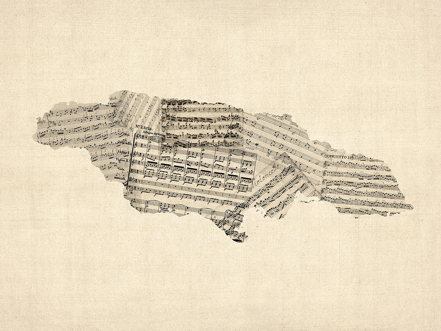 Old Sheet Music Map of Jamaica Digital Art by Michael Tompsett
