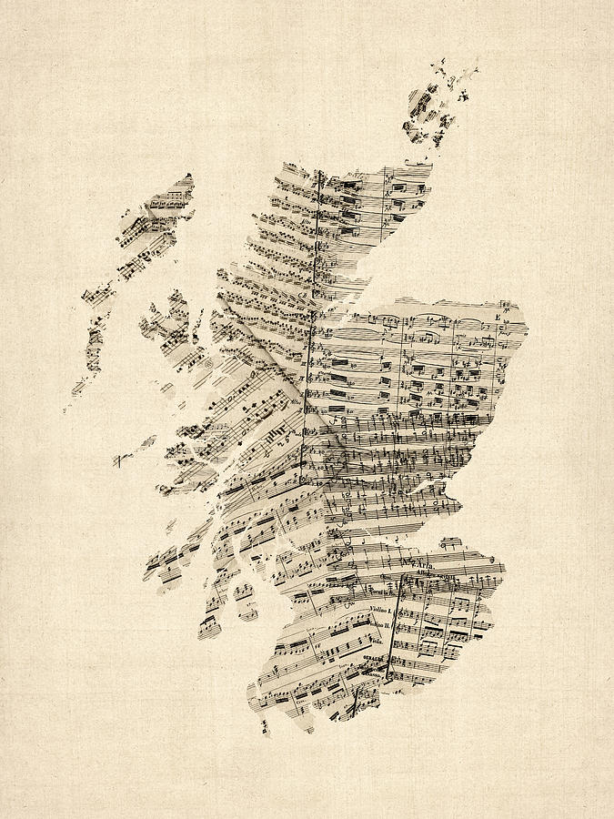 Cartography Digital Art - Old Sheet Music Map of Scotland by Michael Tompsett