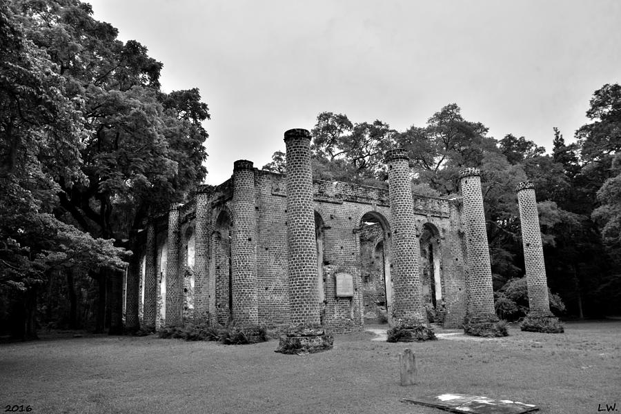 Old Sheldon Church Ruins Beaufort SC Black And White 2 Photograph by Lisa Wooten