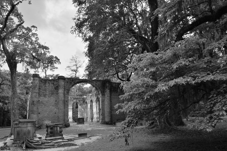 Old Sheldon Church Ruins Black And White 4 Photograph by Lisa Wooten