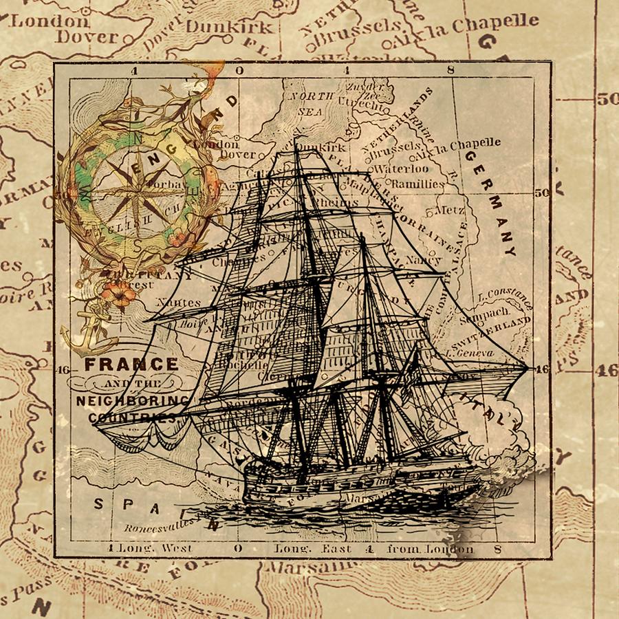 Old Ship map Photograph by FL collection