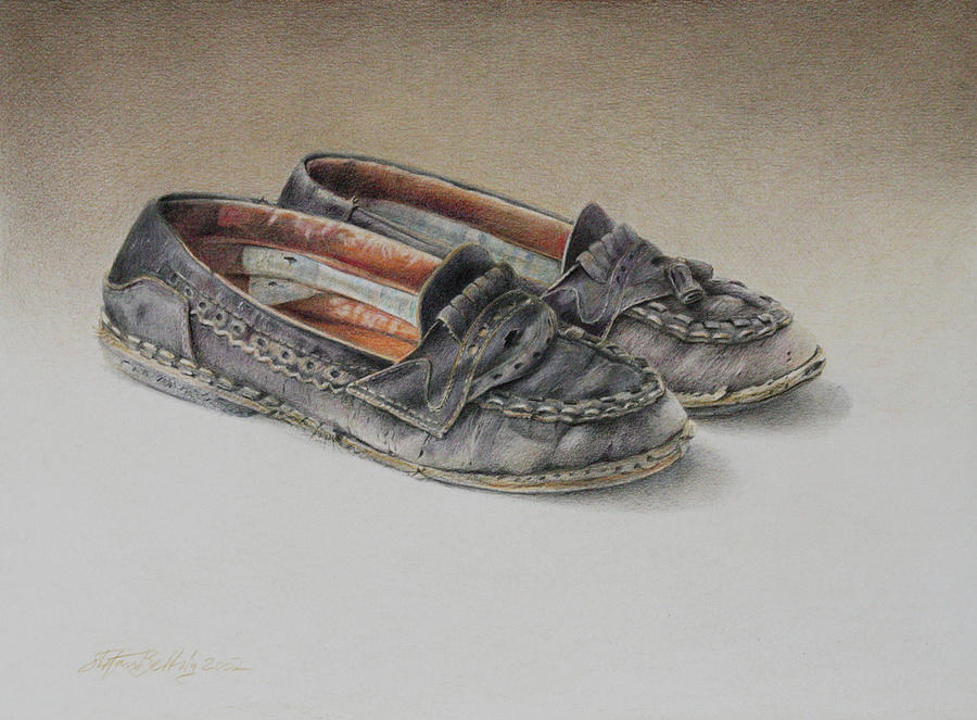 Stillife Drawing - Old Shoes by Stefan Beltzig