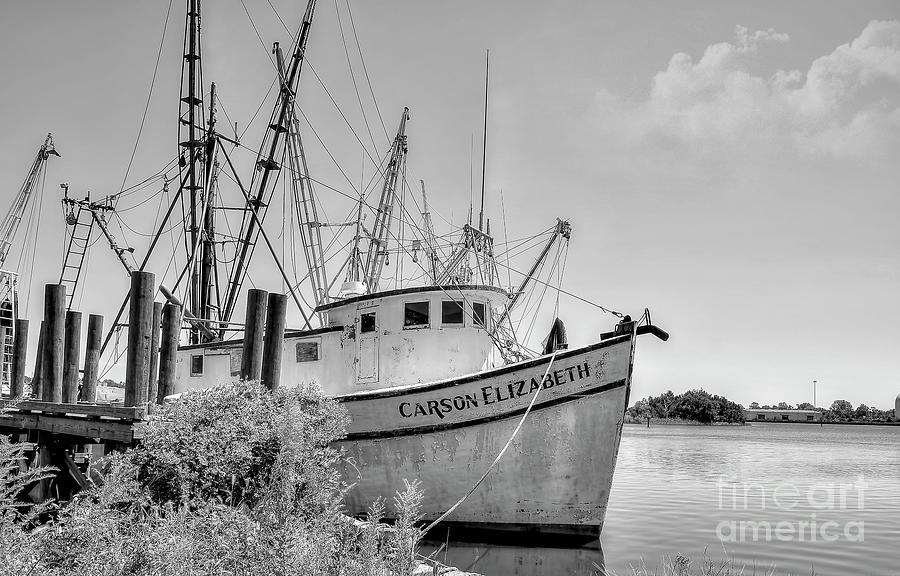 Old Shrimp Boat black and white Photograph by Kathy Baccari