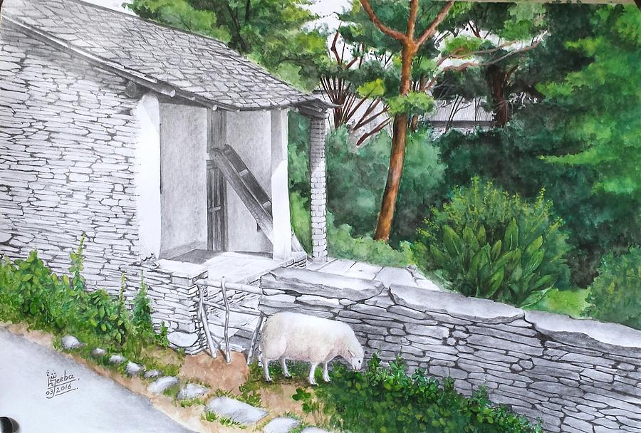 Pencil Mixed Media - Old Slate-Roof House, Khanayara Road, HP by Sheeba Shaikh