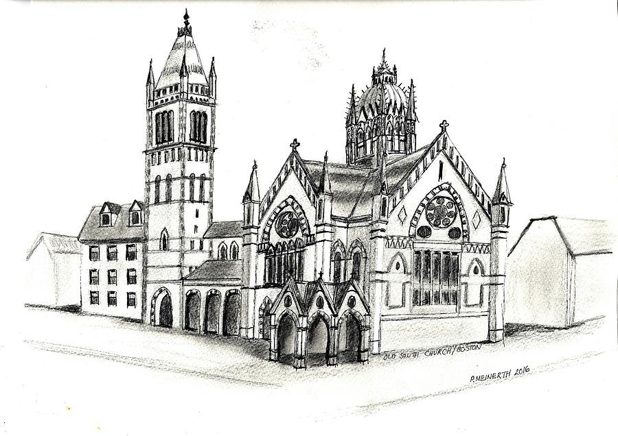 Old South Church - Bosotn Drawing by Paul Meinerth