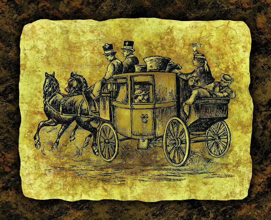 Horse Digital Art - Old Stagecouch Carriage- Amber Collection by Grace Iradian