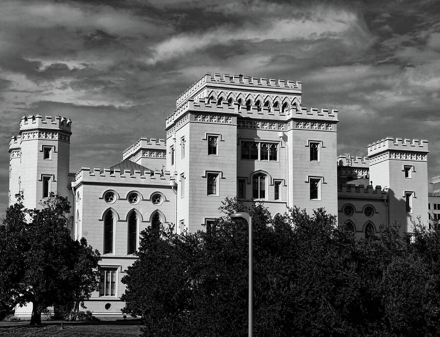 Old State Capitol of Louisiana Black and White Photograph by Judy Vincent
