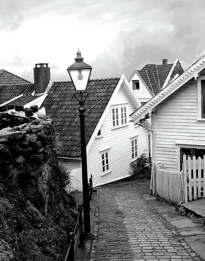 Black And White Photograph - Old Stavanger II by Helene Sobol