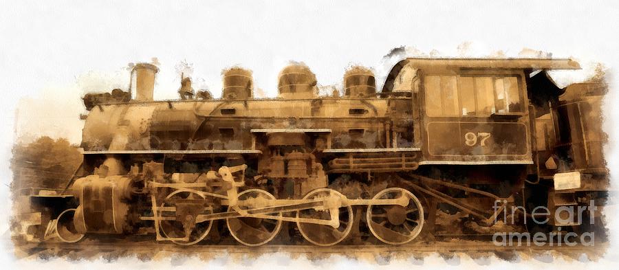 Train Photograph - Old Steam Engine Locomotive Watercolor by Edward Fielding