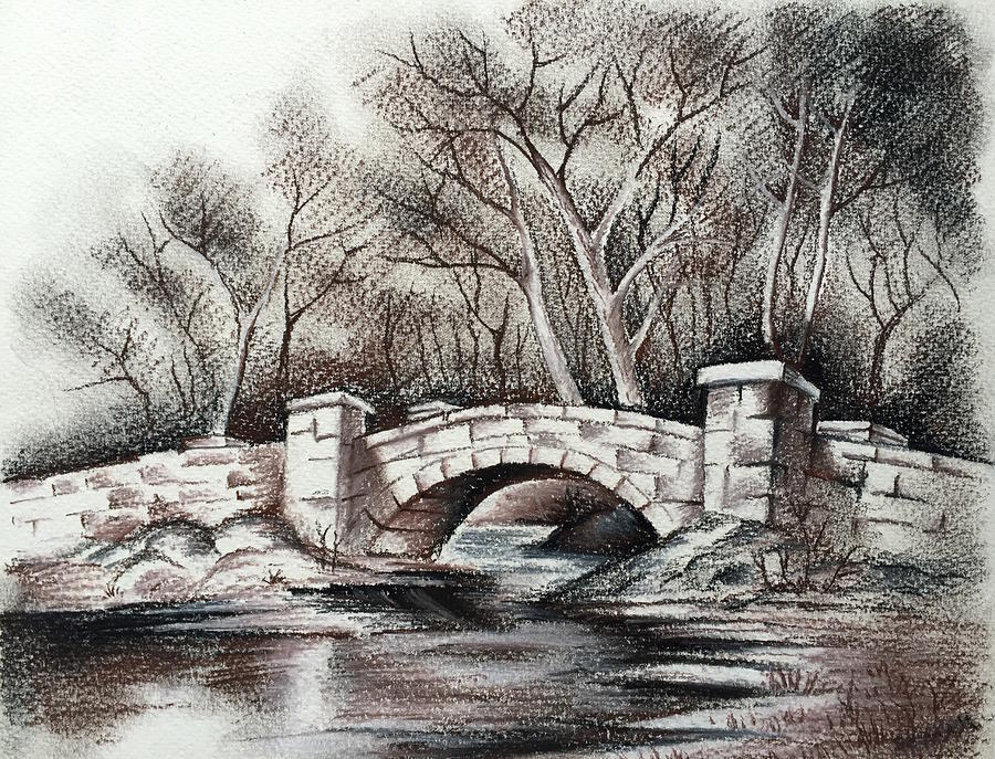 Old Stone Bridge Charcoal Drawing By Somnath Kundu